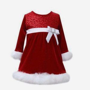 Bonnie Jean Little Girls' Sparkle Stretch Santa Dress Red Siz 3-6 months New Tag
